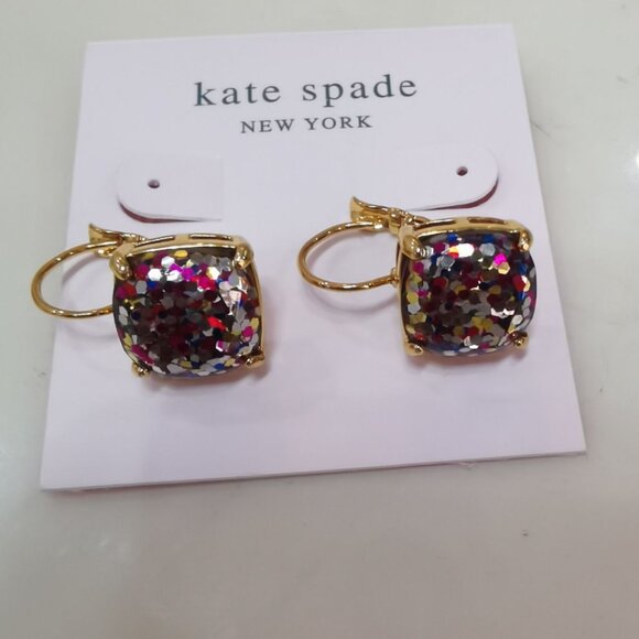 KATE SPADE NEW YORK MULTI CONFETTI GLITTER SQUARE LEVERBACK EARRINGS GOLD TONE - Picture 1 of 3